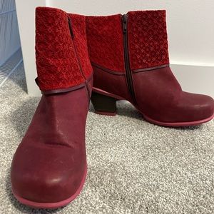 John Fluevog Red Hopefuls Esperanza Faux Foldover Ankle Boots